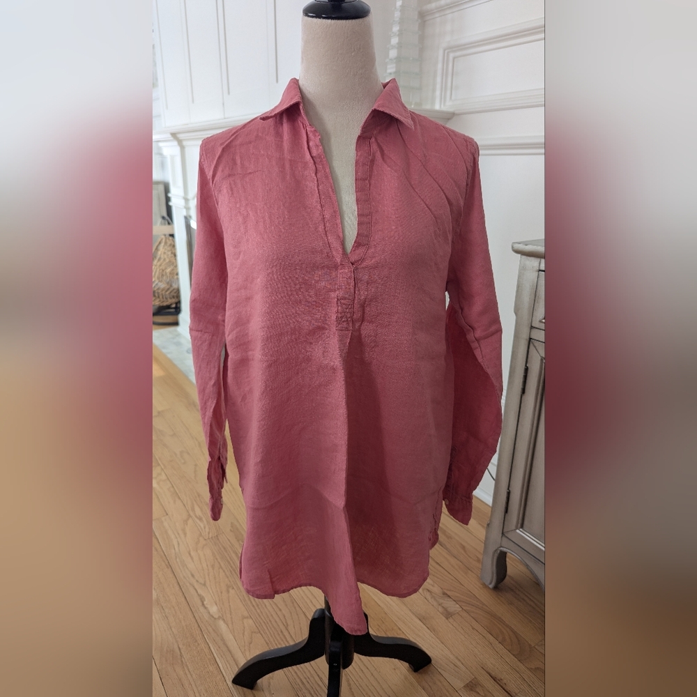 Gap Clay Pink Long Sleeve Linen Tunic Popover Top